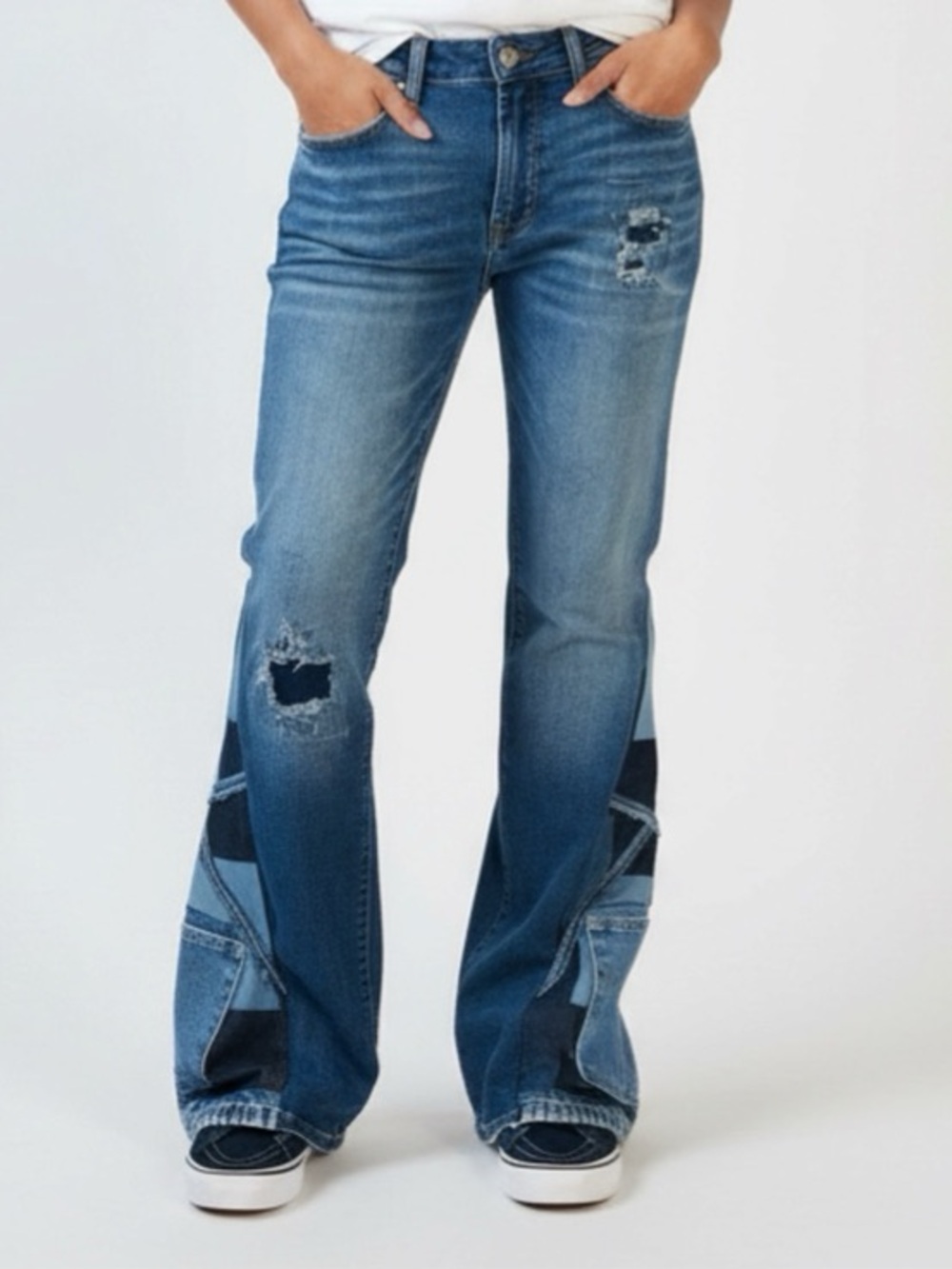 UPCYCLED Distressed Women’s Flare Jeans Bootcut Jeans - Picture 2 of 4